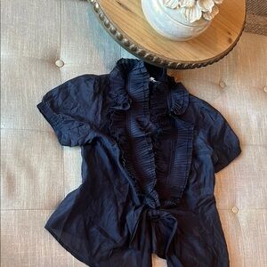 Pookie and Sebastian Blue Cotton Silk Blend Floral Sheer Blouse Size Small